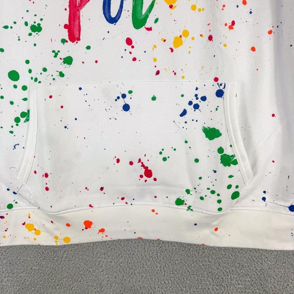 Polo Ralph Lauren Sweatshirt Mens 3XB White Paint Splatter Hoodie Logo Pullover - Picture 6 of 12